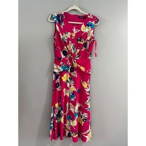 Lauren Ralph Lauren Floral Dress‎ Sleeveless Twist Front Pink Yellow Blue